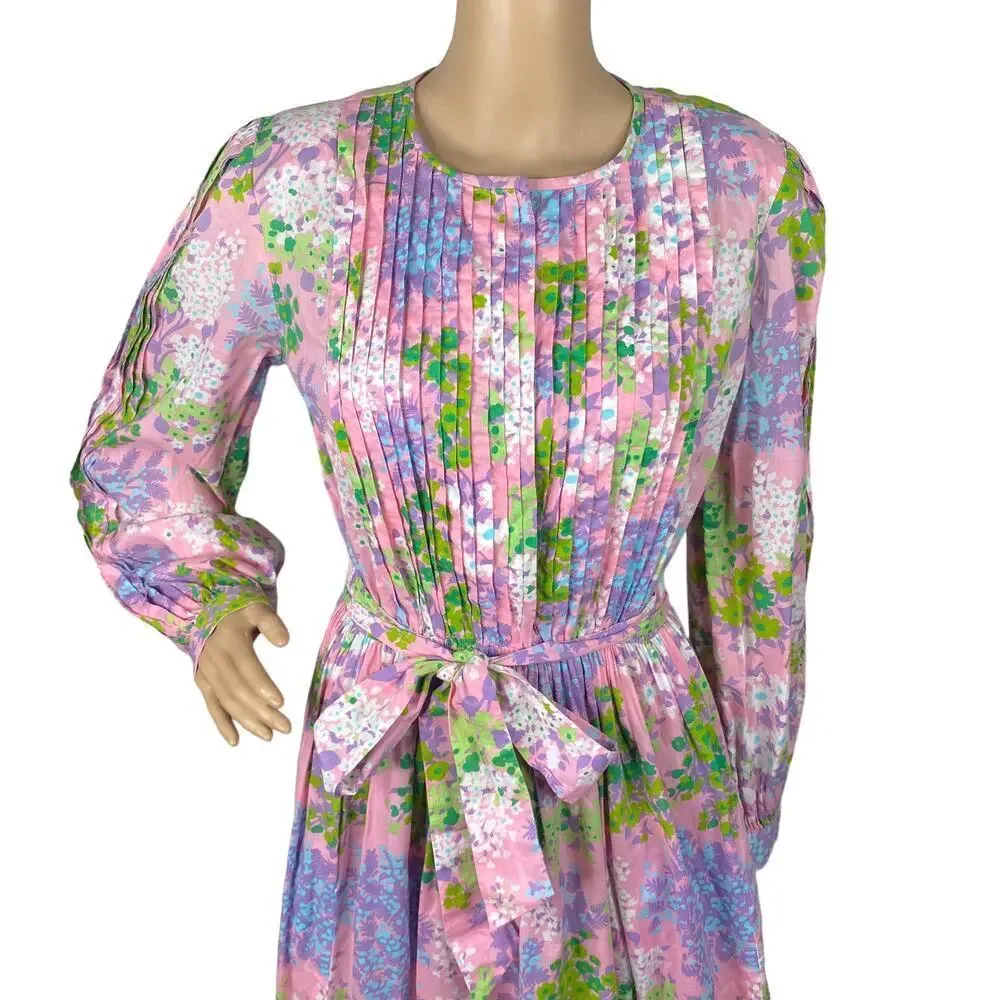 Vintage 1960s Star of Siam Jeanoel Haxo Cotton Midi Dress Prairie Pockets Sz 10